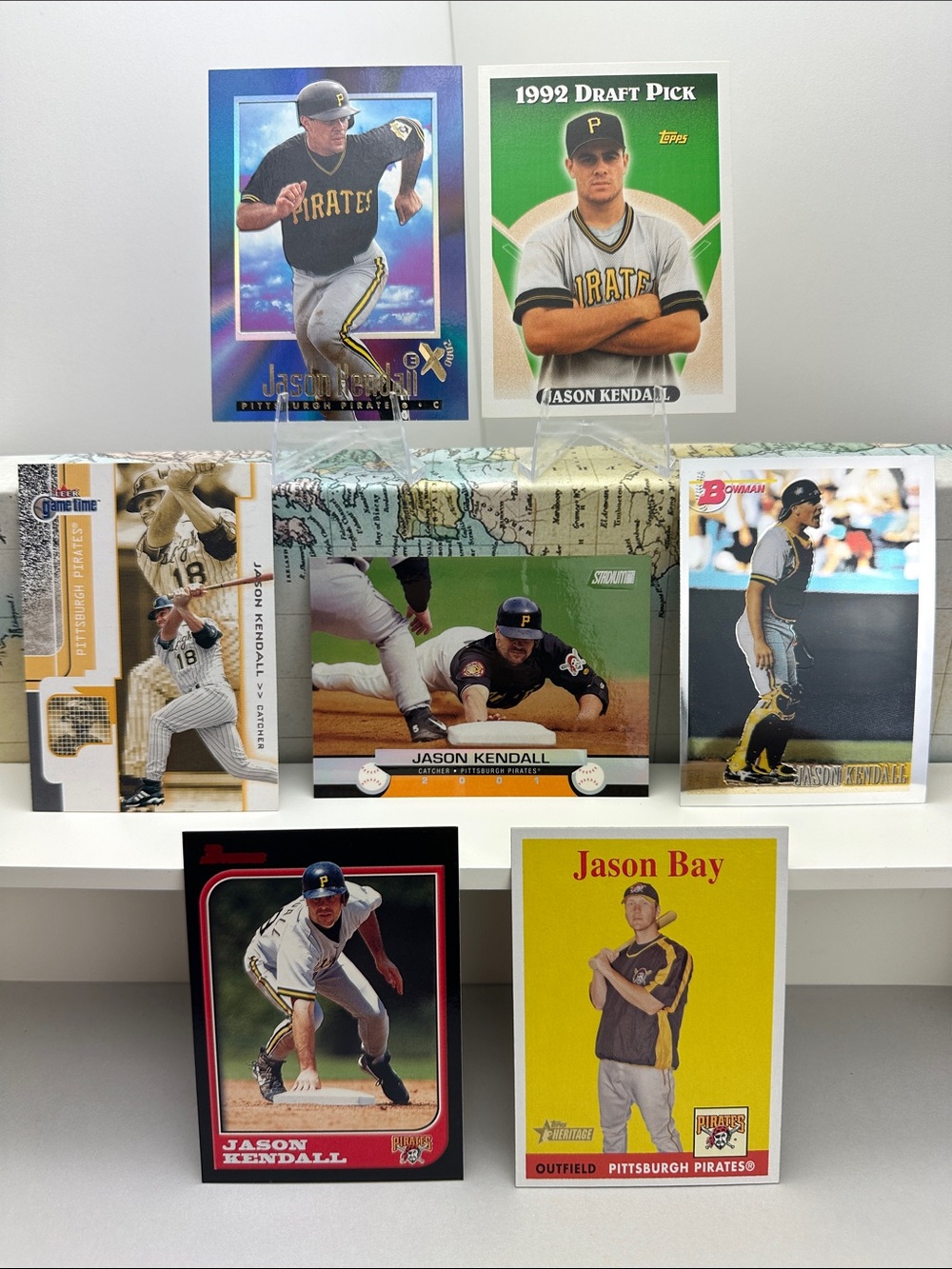 2 Jason Kendall Pirates Rookie cards w/ Jason Bay in lot of 7